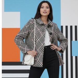 Retro Gamine 60's Houndstooth Swing Jacket Peter Pan Collar SZ 12